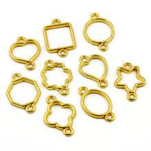 diy滴胶配件迷你爱心五角星正方形双吊小吊坠边框连接器