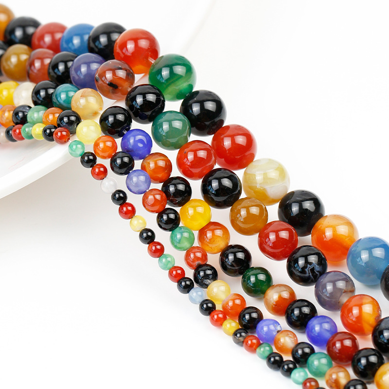 Cuentas sueltas de ágata colorida Joyas de bricolaje hechas a mano púrpura Pulsera de cristal Accesorios de material Cuentas redondas semiacabadas Cuentas sueltas