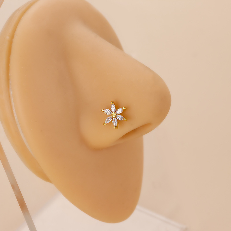 Fashion Clouds Heart Shape Flower Stainless Steel Plating Zircon Nose studs 1 Piece