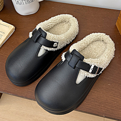 Autumn and winter new outer-wearing Birken cotton slippers, women's waterproof and dirt-resistant eva platform cotton slippers, women's plus velvet cotton slippers