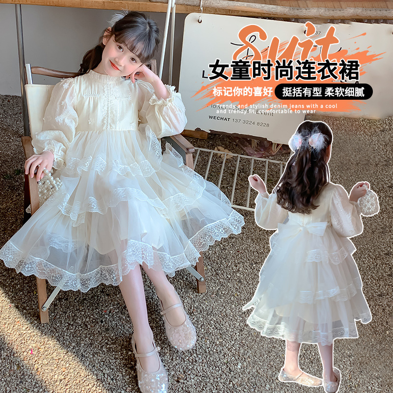 Girls' dress Spring and Autumn 2025 New Children's Spring Western Style Mesh Cake Skirt Spring Long Sleeve Princess Dress