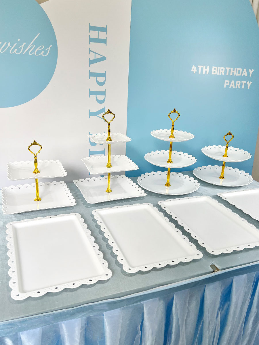 생일 장식 디저트 테이블 디스플레이 랙 장식품 유럽식 콜드 디너 티 브레이크 테이블 플라스틱 케이크 스낵 트레이 랙
