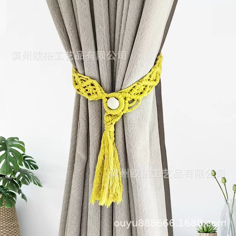 跨境简约风流苏窗帘饰品 纱帘固定多色收纳绑绳 窗帘绑带手工编织