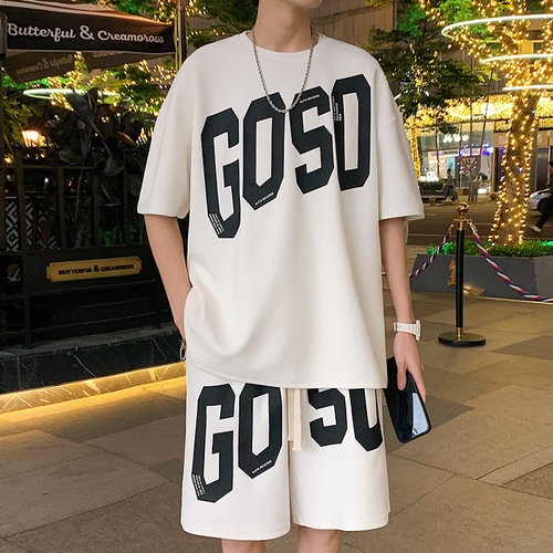 2024 Summer New Leisure Boys' Junior High School Student Trendy Short Sleeve T-Shirt Big Kids' Boys' Set