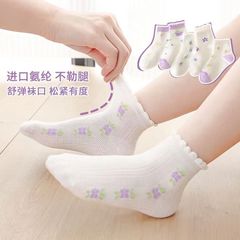 女の子の靴下の春の夏の薄いメッシュの通気性の中で靴下の綿の靴下の女の子の赤ちゃんのレースの蝶結びの王女の靴下