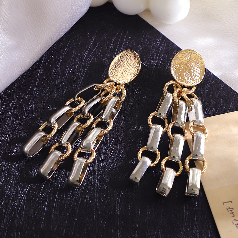 fashion jewelry exaggerated metal tassel earrings fashion retro geometric round piece earringspicture1