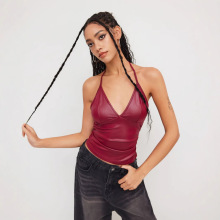 L25T029欧美跨境2025春夏潮流女装吊带上衣皮质百搭性感夜店