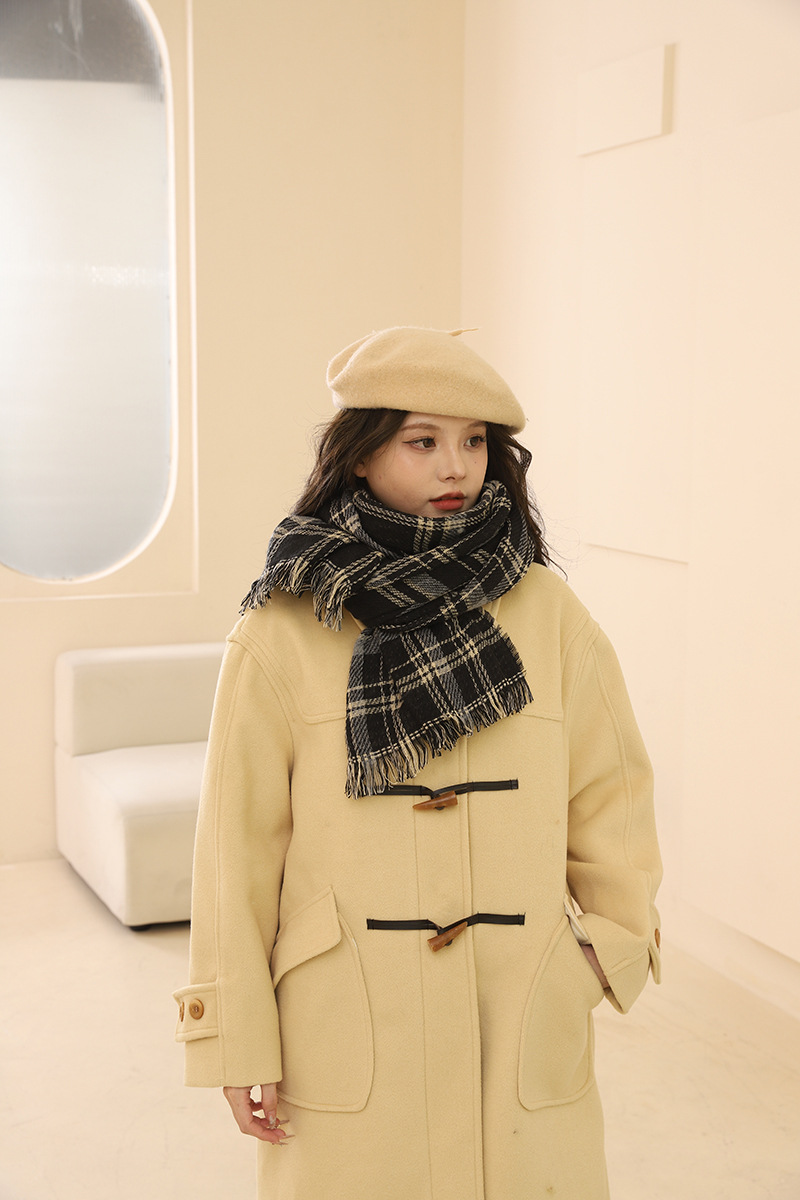 Red scarf women's winter 2024 new Korean version New Year's warm couple Christmas gift checkered pattern_voghion.com