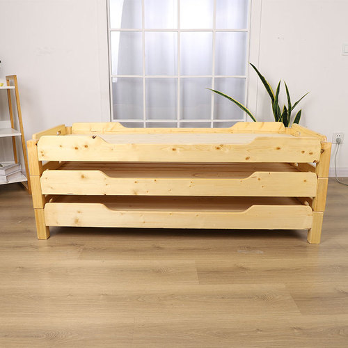 Wholesale kindergarten nap beds, oak children's bed, student daycare folding bed, solid wood baby bed with guardrails