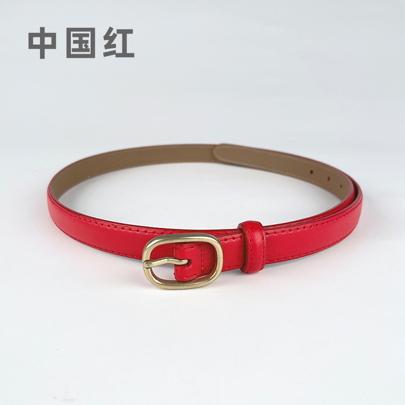 Correa delgada de cuero de las mujeres pantalones casuales pantalones vaqueros estilo coreano de moda todo partido simple de cuero de vaca cinturón de las mujeres