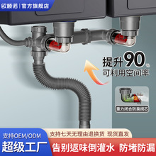 厨房洗菜盆下水管全套双槽后置式防臭排水管双重防臭水槽下水器