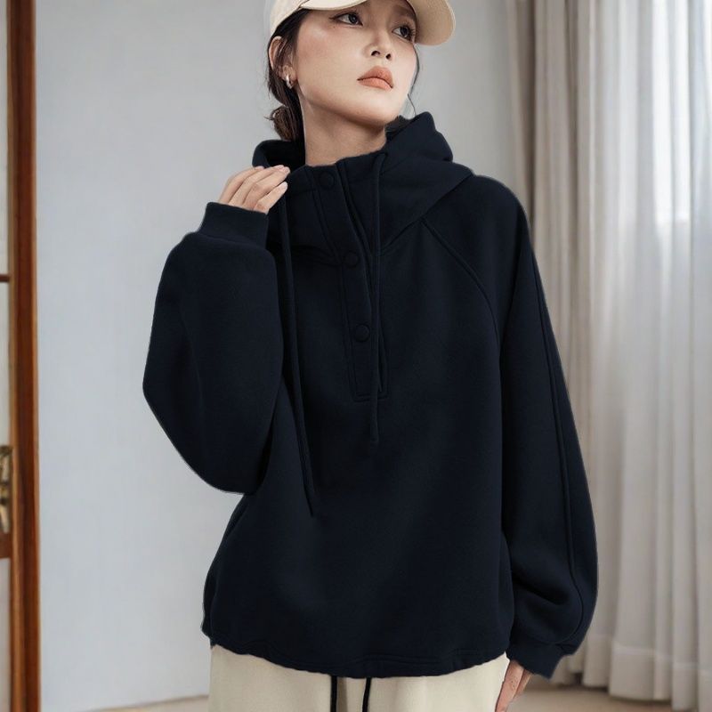 连帽卫衣女加绒加厚防风时尚秋冬新款休闲百搭宽松保暖打底上衣潮|undefined