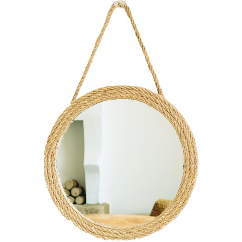 Cuerda de cáñamo retro espejo redondo artístico nórdico cama y desayuno cuarto de baño colgante de pared fotografía de celebridades Internet vestidor belleza espejo