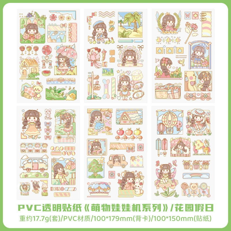 Transparent PVC Waterproof Stickers — Cute Cartoon Multi-Design Sheets, Single Pack (Various Themes)