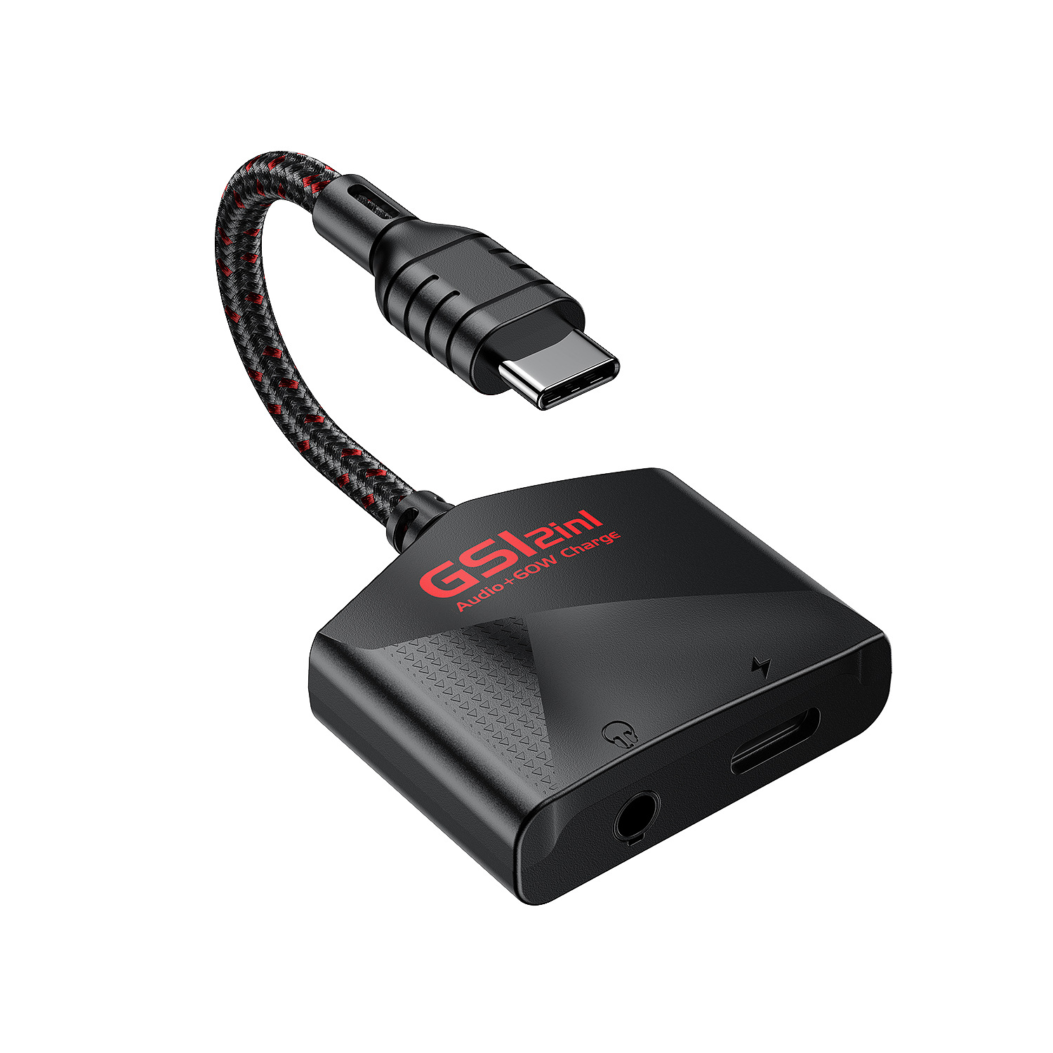 Nuevo Puji GS1 2-en-1 tipo C de carga rápida 60W USB-C a 3,5mm juego de auriculares tarjeta de sonido del teléfono móvil