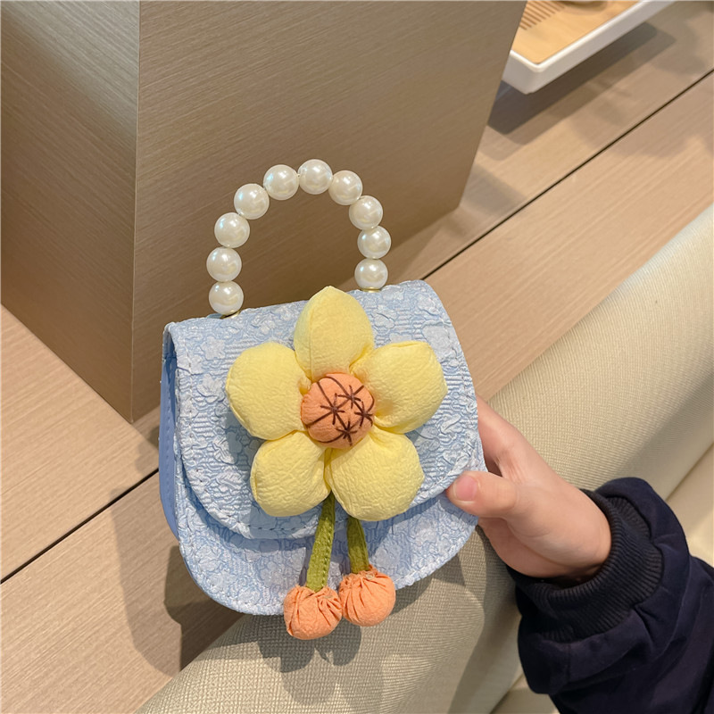 2023 nuevos niños de moda estilo occidental girasol perla bolso niña princesa hombro Messenger bolsa monedero