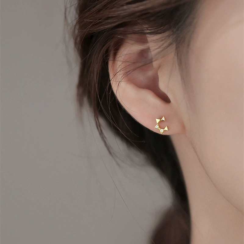 Small design earrings, jewelry, trend of season, 925 sample silver, simple and elegant design