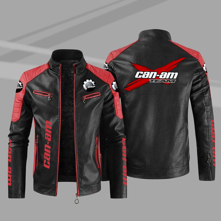 [Delgado de tamaño europeo] can-am chaqueta de motocicleta roja transfronteriza chaqueta de cuero PU de hombre de tamaño grande con peluche