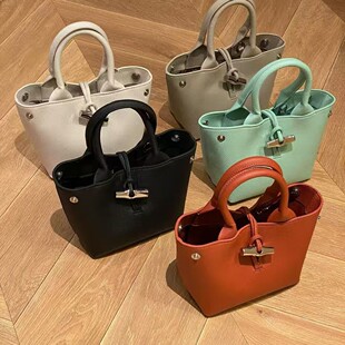 Cross-Border Longchamp-Style Transformable Bamboo-Pattern Handbag, Shoulder and Crossbody Bag, Basket-Style Bucket Bag, Mini Handbag for Trendy Outfits