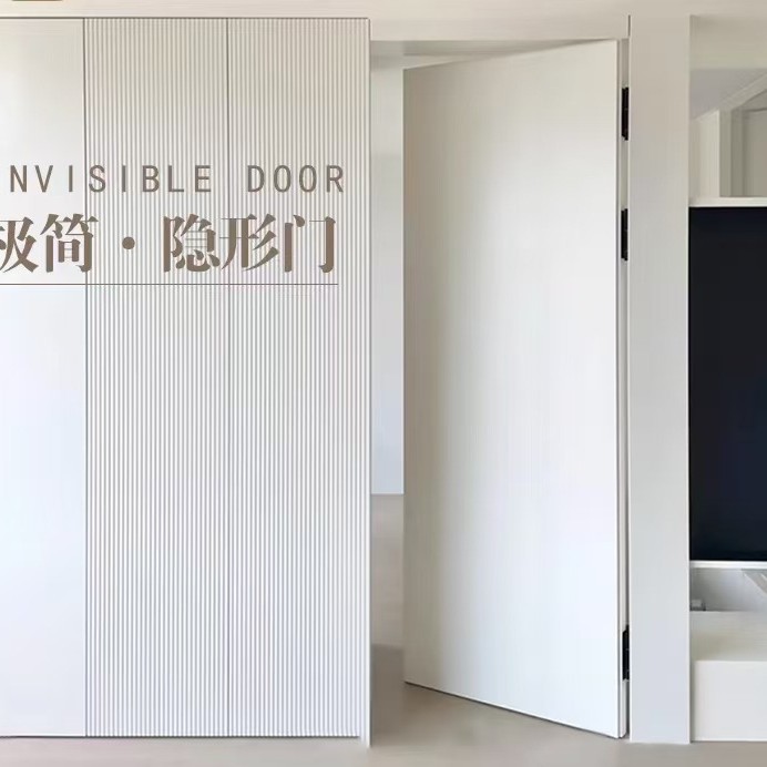 极简隐框门涂料刷漆门极窄铝木门无框隐形门暗门客厅背景门墙一体