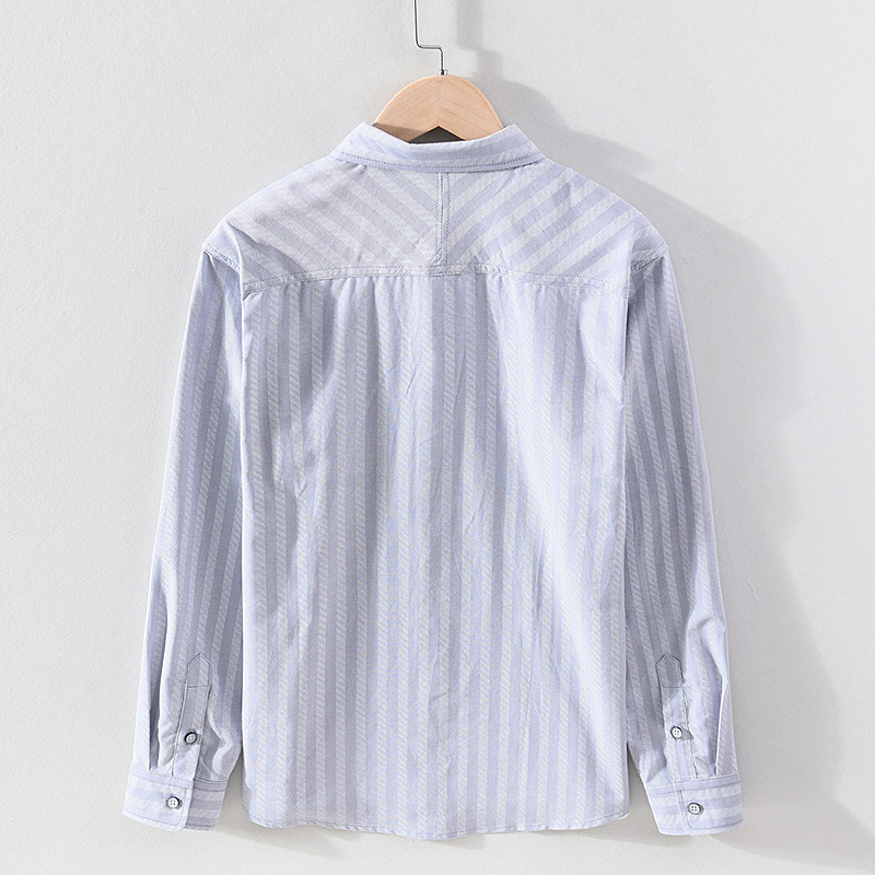 Herren Oxford Hemd Gestreift Langarm Casual Freizeithemd_voghion.com