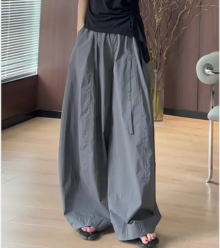 Quần nữ ống rộng cạp cao dáng suông chất vải mềm rủ mùa hè — Màu xám - mẫu thông thường (chiều cao trên 160), Màu xám - nhỏ (dưới 160) chi tiết 7