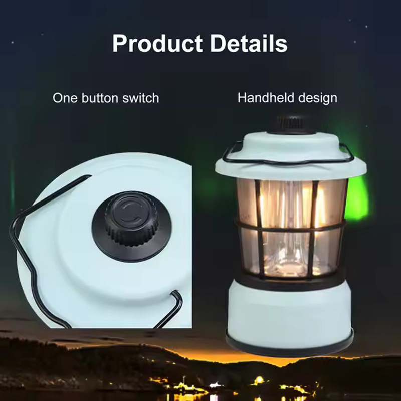 Luz de campamento transfronteriza al aire libre retro portátil mini lámpara portátil de campamento de hierro forjado sin electrodos de atenuación colgando campamento
