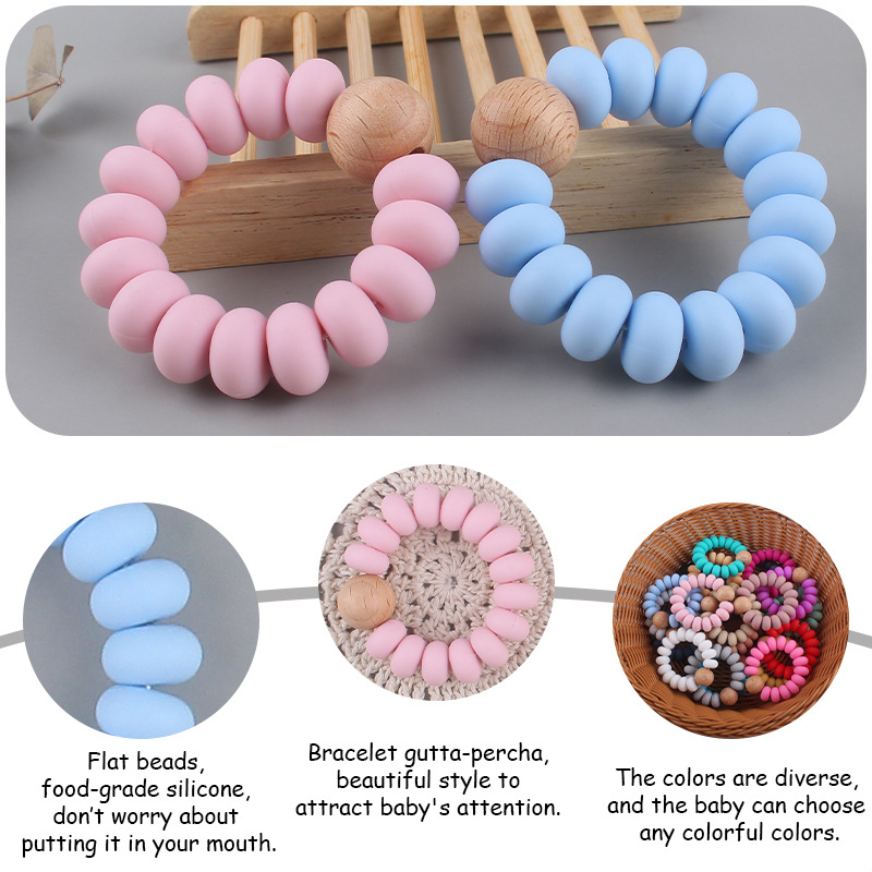 Nuevo bebé suministros granos planos espaciador creativo bebé silicona mordedura haya molar pulsera mordedor juguete