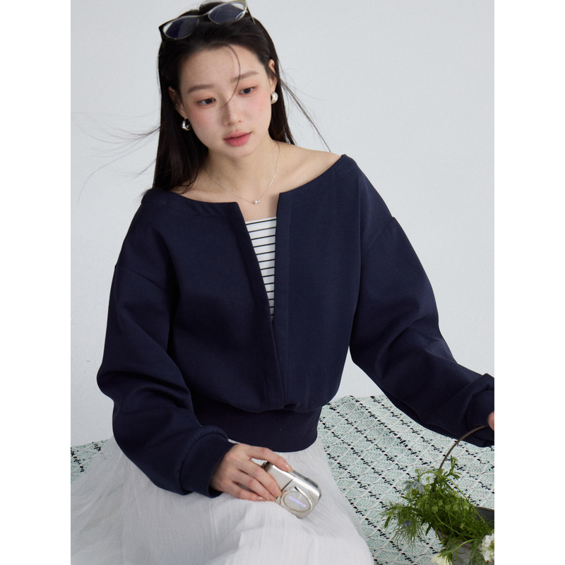 【Geming】Korean Style Commuter Fake Two-Piece Spliced Short Sweatshirt Women's Spring New Long-Sleeve Top S7084F 【Geming】Korean Style Commuter Fake Two-Piece Spliced Short Sweatshirt Women's Spring New Long-Sleeve Top S7084F