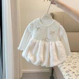女宝宝毛毛背心裙秋冬加绒洋气公主裙婴幼儿裙子冬季礼服裙周潮流