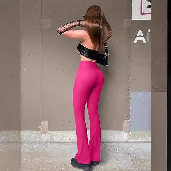 Europa y América transfronteriza 2023 deportes casual yoga pantalones costilla entrenamiento cintura alta pantalones acampanados polainas pantalones para mujeres image 5