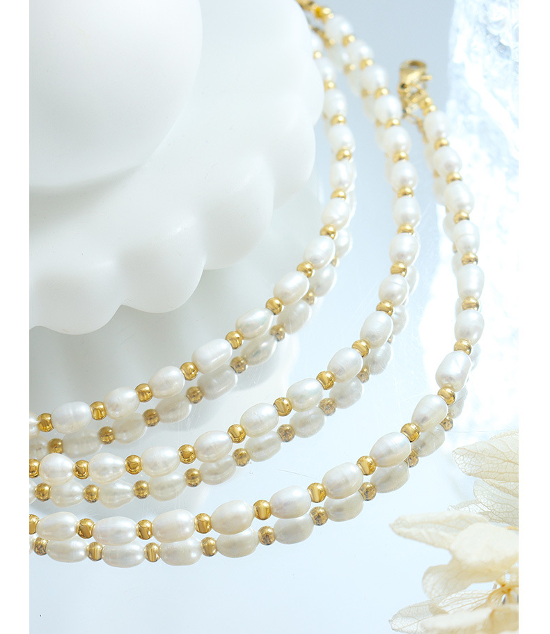 Elegant Geometric Titanium Steel Pearl Bracelets Necklace