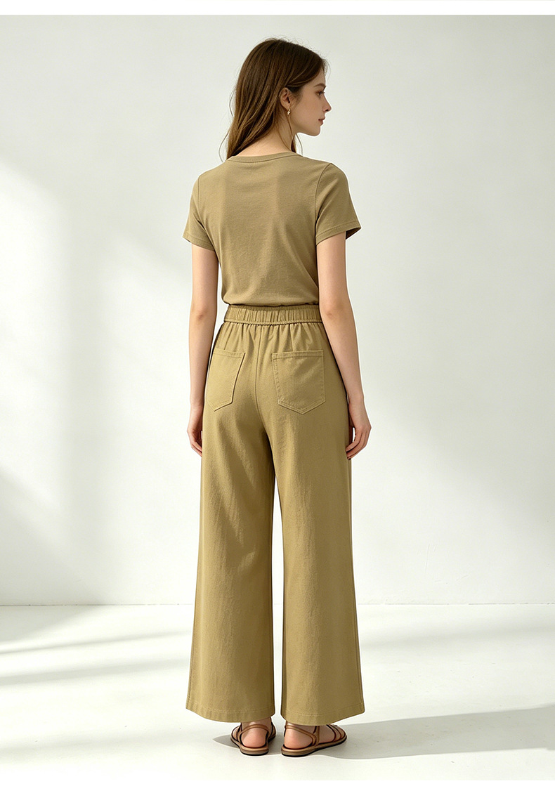 Quần culottes nữ ống rộng cạp cao vải lanh phối sợi tencel dáng suông ống thẳng — màu kaki chi tiết 22