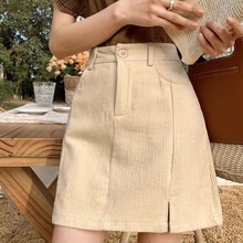 灯芯绒半身裙女2025春秋新款黑色高腰a字大码显瘦包臀短裙小个子