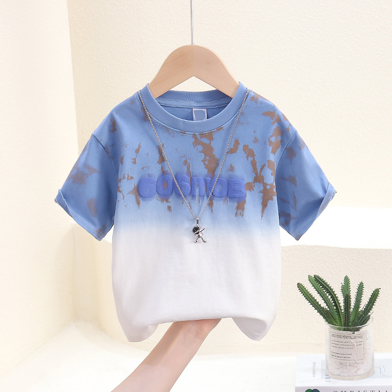 7816 camiseta de manga corta para niños nuevo verano para niños fresco y guapo estilo occidental tie-dye blusa de media manga ropa de verano para niños