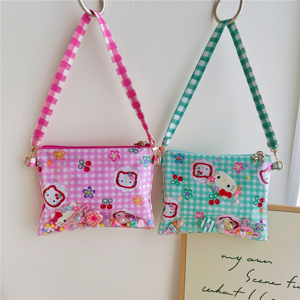 만화 KT 인쇄 격자 무늬 면 귀여운 소녀의 동전 지갑 휴대용 핸드백 퀵 샌드 핸드백 도매