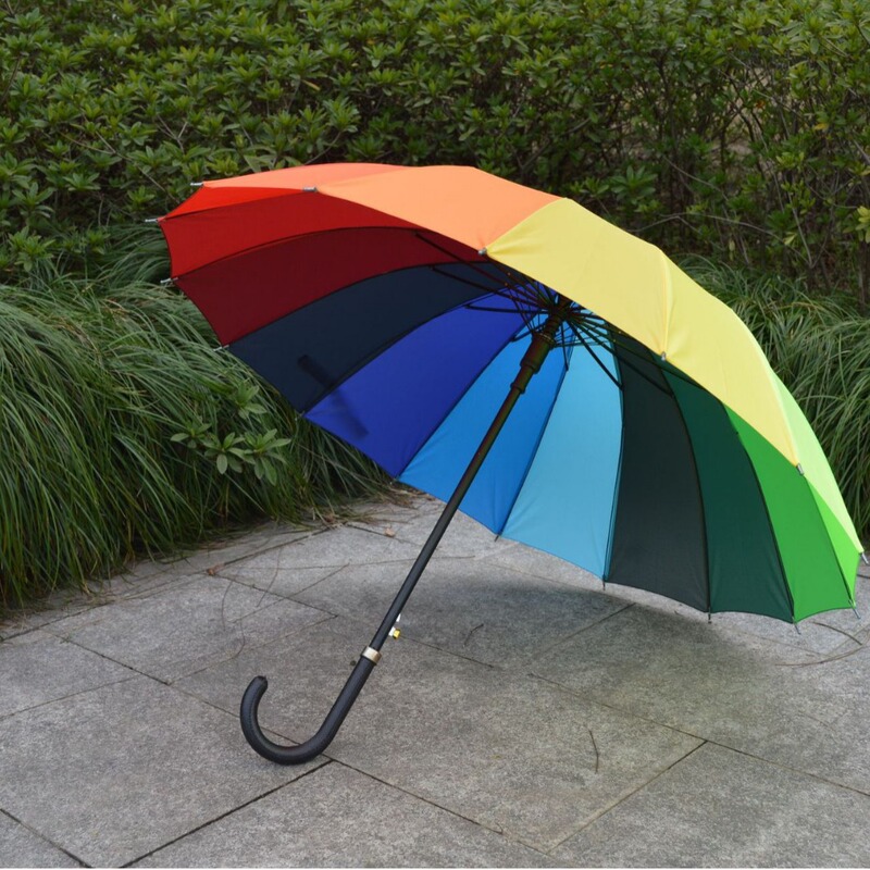 Wholesale 16 Strands Hook Rainbow Umbrella Long Handle Umbrella Large Strong Reinforced Wind-Resistant Rainbow Umbrella Printable Wholesale 16 Strands Hook Rainbow Umbrella Long Handle Umbrella Large Strong Reinforced Wind-Resistant Rainbow Umbrella Printable