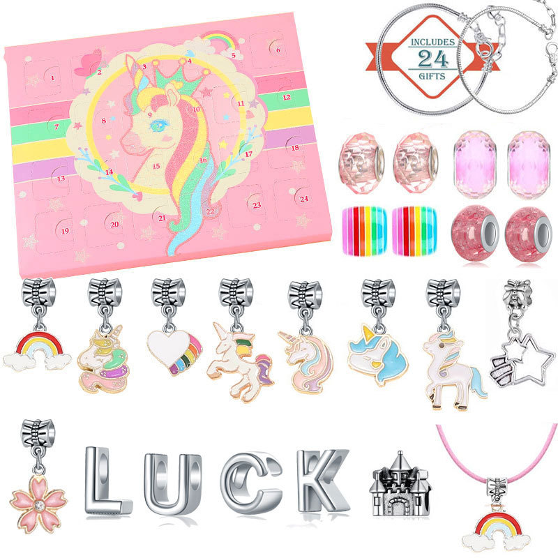 Maida joyería Amazon unicornio calendario caja de regalo traje DIY con cuentas caja ciega pulsera de Navidad regalo de los niños