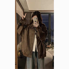 美式复古翻领外套女春秋2025新款高级感夹克机车上衣