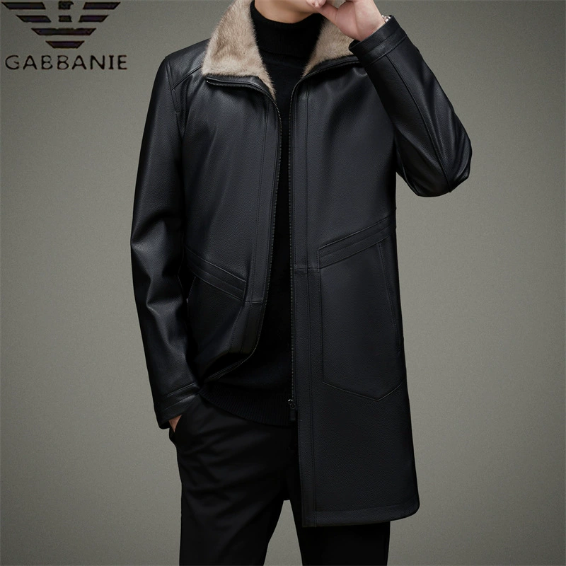 奇阿玛尼亚 Leather long liner for boys, jacket, cowhide, mid-length