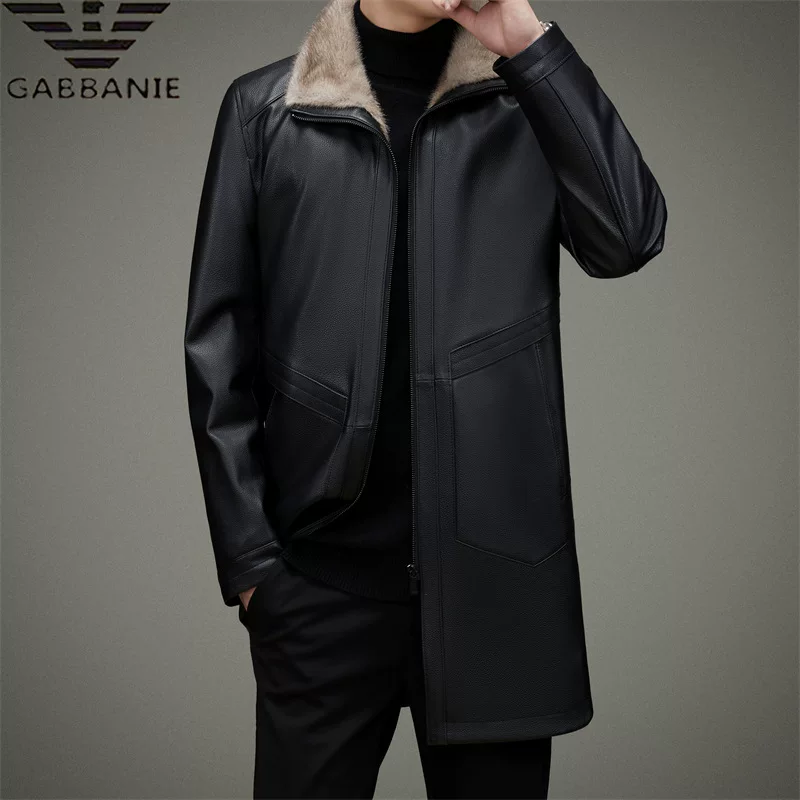 奇阿玛尼亚 Leather long liner for boys, jacket, cowhide, mid-length