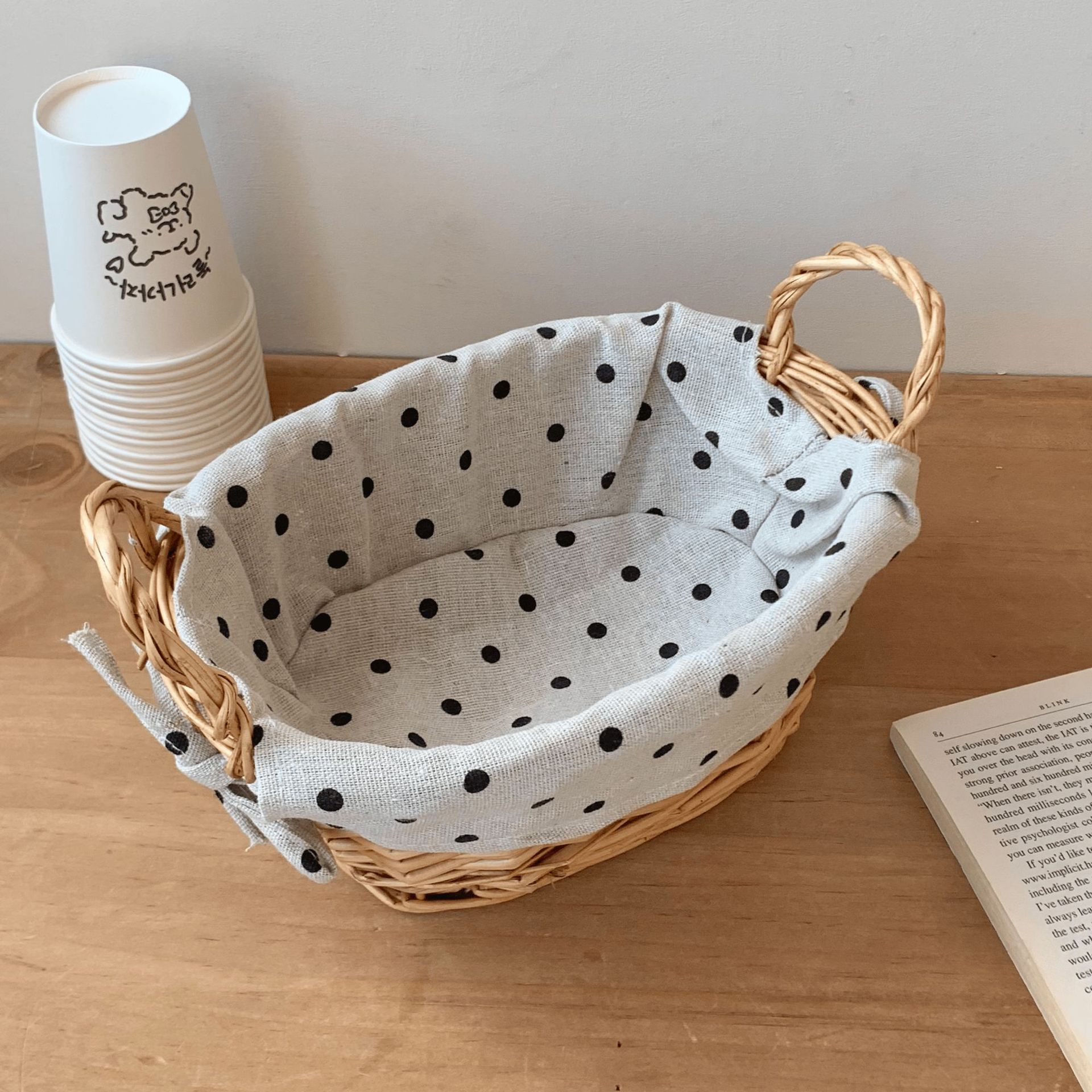Fabric And Rattan Woven For Home Use, Entryway Tablop Miscellaneous Bask, Bathroom Washstand Organizing Storage_voghion.com