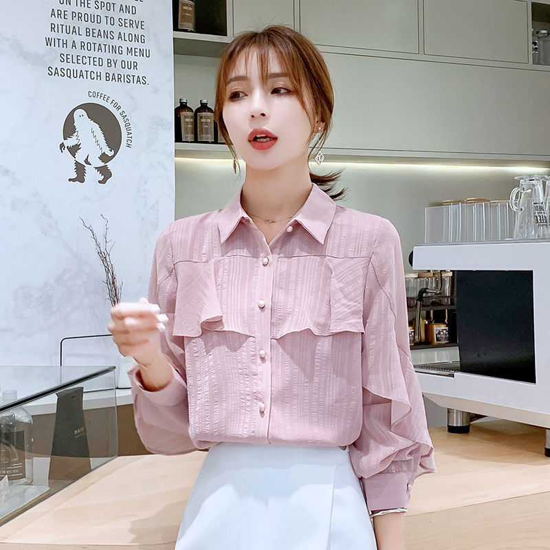シフォンのシャツの女性2025春秋の新型のファッションの長袖の上着の韓国版のゆったりしている洋風の小さいシャツの女性のシャツの潮|undefined
