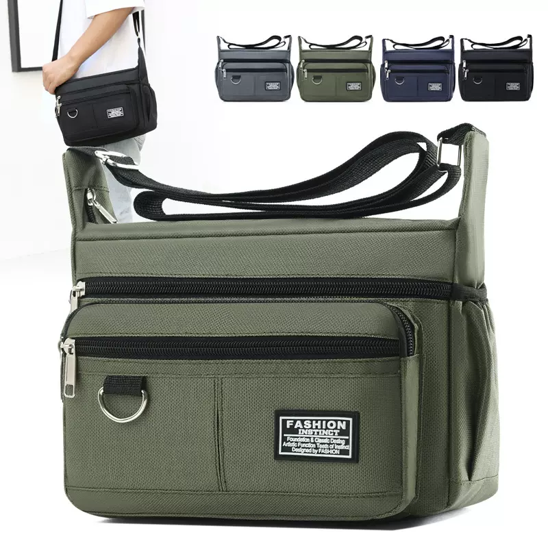 跨境男士斜挎包商务休闲单肩包男大容量耐磨防泼水通勤多口袋男包