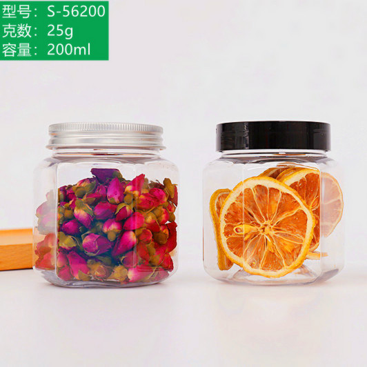 56 tooth PET hexagonal square bottle 200ml scented tea jar honey food plastic bottle air agent packaging bottle stock supply
