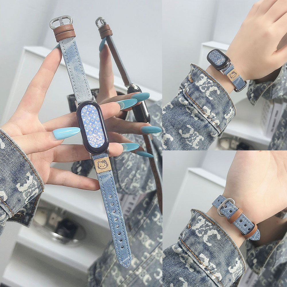 Suitable for Xiaomi Mi Band 8/9 Strap Smudged Denim 10Nfc Women's Wristband Leather Trendyy High-End Personalized Watch Strap