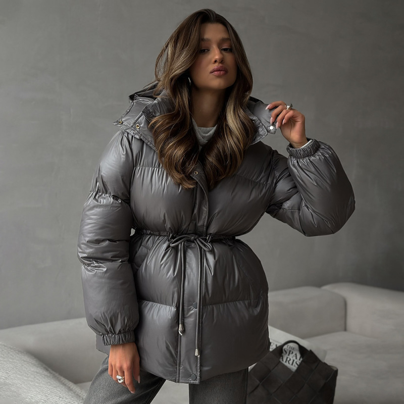 跨境抽绳修身棉服欧美2025冬季新款连帽拉链棉服舒适保暖棉服外套|undefined
