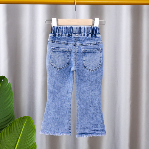 Girls jeans 2024 new children's pants spring and autumn style outer wear girls Korean style boot-cut pants autumn trousers