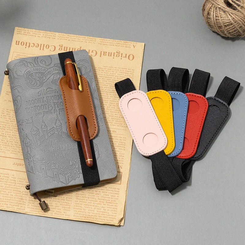 Wear-resistant leather PU pen case bookmark rubber elastic band notebook pen protective case leather pen case strap