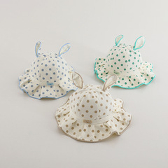 Polka dot long bunny ears baby spring large brim sun hat for children versatile fisherman hat for boys and girls thin sun hat